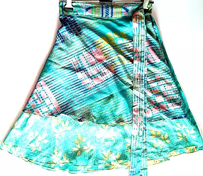 Vintage Sari Magic Wrap Skirts Multicolor Bohemian Hippie Skirt Mini Skirt • $19.40