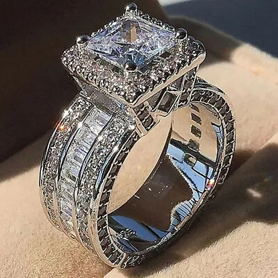 $2.40 • Buy Elegant 925 Silver Filled Ring Women Cubic Zircon Wedding Jewelry Sz 5-11