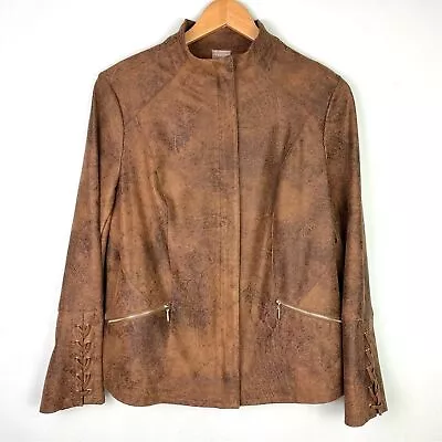 Chico’s Faux Brown Sueded Lace-Up Sleeve Moto Jacket Size Medium • $45