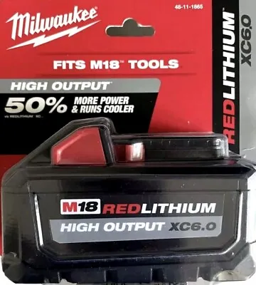 (1) NEW IN PACK Milwaukee M18 48-11-1865 6.0 AH Battery 18V XC High Output 18V • $77.97