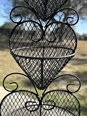 VTG Black Metal Plant Flower Stand 3 Tier Indoor/Outdoor Heart Rack Shelf Basket • $40.45