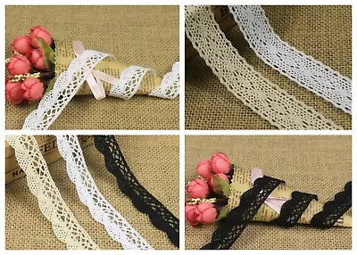 £5.99 • Buy Cotton Lace SCALLOPED Crochet White Or Cream  Black Vintage Wedding Craft Trim