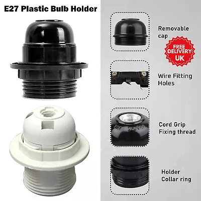 E27 Plastic Lamp Holder Base Screw Pendant Holders Socket Collar Ring Cord Grip • £4.16