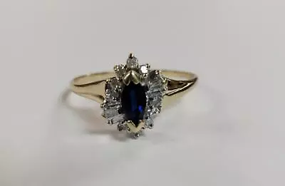 White Gold 14k Diamond And Marquie Cut Sapphire Ring 1.6g Size 7.75 (tdw022486) • $199.99