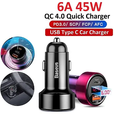 Baseus 45W Car Charger PD QC4.0 FAST Charge USB Type C Cigarette Lighter Adapter • $31.99