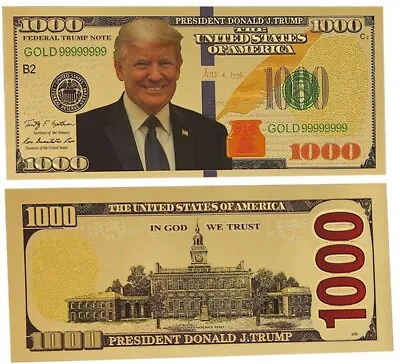 GOLD Foil US DONALD TRUMP $1000 Dollar Bill Republican Collection Novelty Note🔥 • $4.99