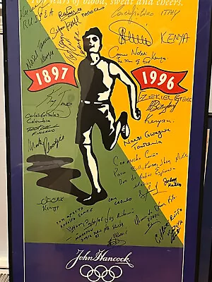 100th Anniversary Runner Signed Boston Marathon Poster Framed 39.5x19.5 Inches • $350