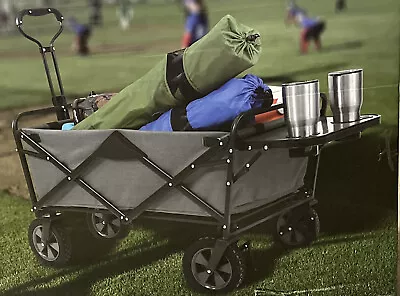 Mac Sports Collapsible Folding Outdoor Utility Wagon With Side Table - GREY • $110