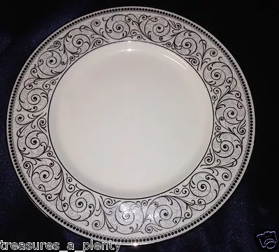 Mikasa Boulton Salad Plate 7.5  Black Gray Scrolls Platinum Trim Narumi • $19.99