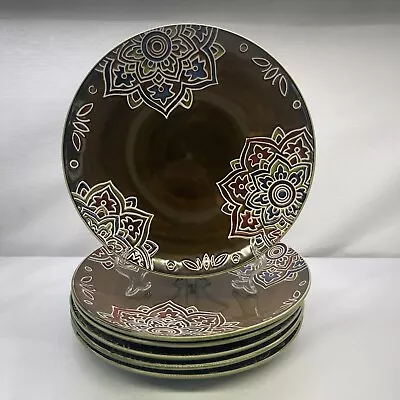 PIER 1 IMPORTS 2x Global Medallion Brown Floral Dinner Plate 11  • $20