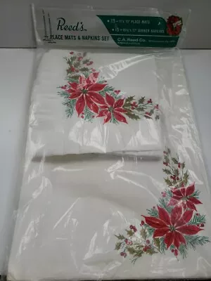 Vintage C.A. Reed's Set Of 15 Placemats Napkins Paper New Christmas Poinsettia • $22