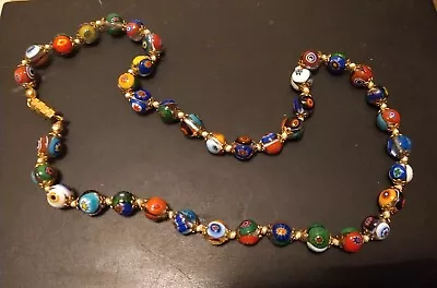 VINTAGE Murano MILLEFIORI GLASS BEAD NECKLACE Approx 18 In Artisan Made • $30