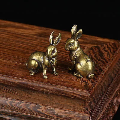 1 Pair Brass Rabbit Statue Ornaments Bunnies Decorative House Animal Statues* • $9.79