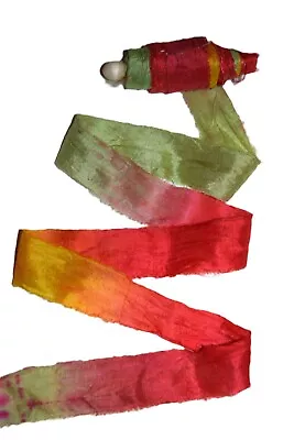 Silk Ribbon Yarn Hand Dyed Green Red Multi Shade On Spool 5 Yards • $9.50