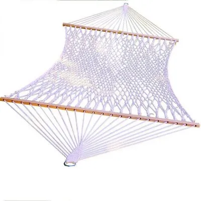 2 Person White Twisted Cotton Rope Hammock Oversize Bed Hardwood Spreader Bar • $116.85