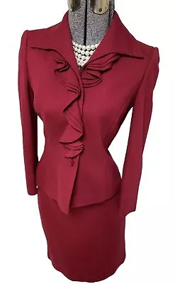 TAHARI Arthur S Levine Skirt Suit Size 2 Two Piece Set 26X22 Assertive In Red • $62.99