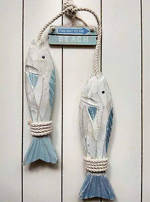 Nautical Decor - Pair Of Hand Carved Wooden Fish - Hanging Ornament • £10.99