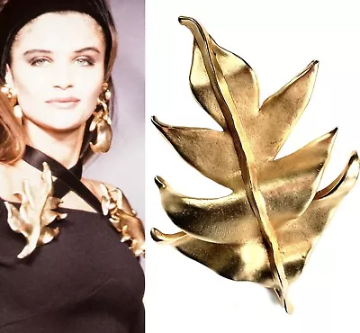 CHANEL MASSIVE 18.5cm RUNWAY 1990 AUTUMN GILT LEAF BROOCH PIN VINTAGE LAGERFELD • $4375