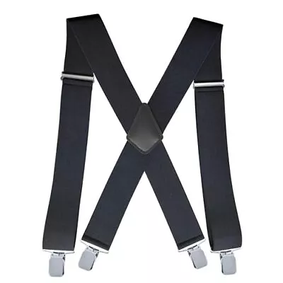 2Inch Men's Heavy Duty Suspenders With Strong Clips Adjustable X-Back For Black • $15.68