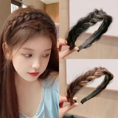 $4.19 • Buy Fishbone Braid Wig Headband Twist Braided Hairband With Gear Non-slip Hairpin 