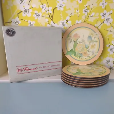 Vintage Pimpernel Angelique Round Coasters Set Of 6 Boxed Satin Acrylic Peach • £4.99