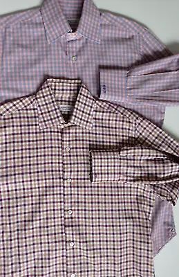 Lot Of 2 Men's Domenico Vacca Cucita A Mano Custom Long Sleeve Plaid Shirts 15.5 • $89.99