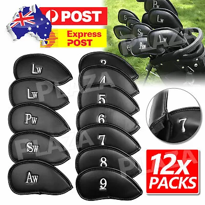 $16.85 • Buy 12 PCS PU Leather Head Covers Golf Iron Club Putter Headcover 3-SW Set Black AU