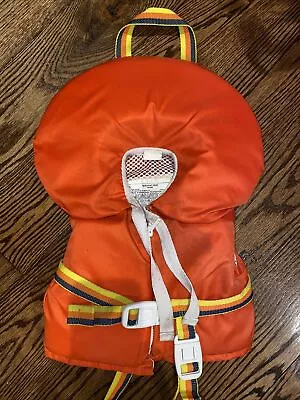 VINTAGE STEARNS Child's Life Vest Buoyant Vest Classic Orange Retro Stripes USA • $16.99