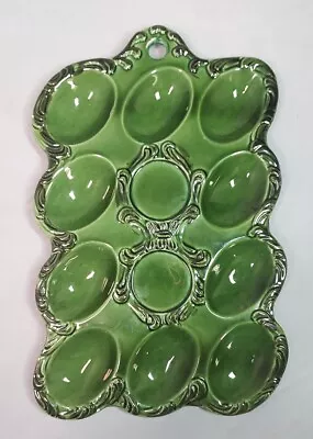 Vintage Deviled 10 Egg Dish Tray Server Green Ceramic Made In Japan • $15