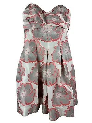 Aidan Mattox Women’s Tea Length Gown Sz 12 Pleated Jacuard Boning Pockets Coral • $39.99