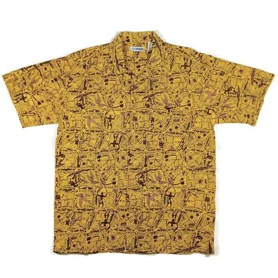 Canyon River Blues Shirt Mens Medium Short Sleeve Button Up Yellow Black Cotton • $12.99