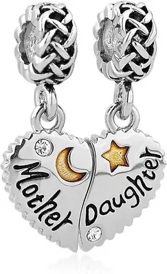 Heart Mother Daughter Charm Use With Pandora Bracelet Mom Love You To The Moon N • $15.10