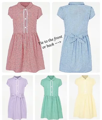 £5.95 • Buy Girls Gingham School Dress Bow Lace Ge@rge Blue Red Green Yellow Summer Uniform