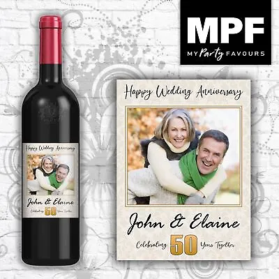 £3 • Buy Personalised Wedding Anniversary Wine Bottle Label - Any Photo Year And Names
