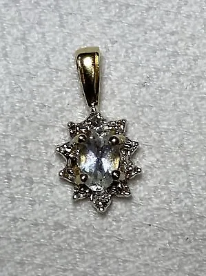 10k Yellow Gold Oval Diamond Pendant Charm Flashy Delicate Starburst .92g GB1 • $124.99