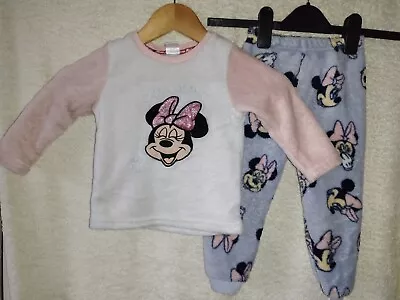 Baby Girl Age 18 To 24 Months Pink Blue Pyjamas Minnie Mouse Good Condition  • £0.99