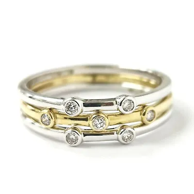 9ct Gold Band Rings 3 Set Diamond Yellow White 0.11ct 5.6mm 3g • $590.59