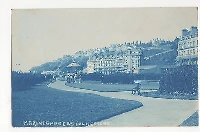 Kent Marine Gardens Folkestone Blue Tint Postcard A711 • £2