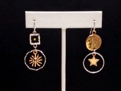 $10.95 • Buy Vintage Moon Sun Star Gold Silver Earrings Dangle Boho Hippie