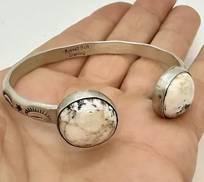 Navajo White Buffalo Turquoise Reverse Cuff Bracelet  6.5  Sterling By R Sam 22g • $189.94