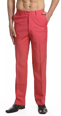CONCITOR Men's Dress Pants Trousers Flat Front Slacks Solid CORAL PINK Color 40 • $39.95