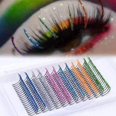 Cluster Eyelashes Glitter Colored Eyelashes Fake Color Lashes Cosplay Eyelash • £4.75