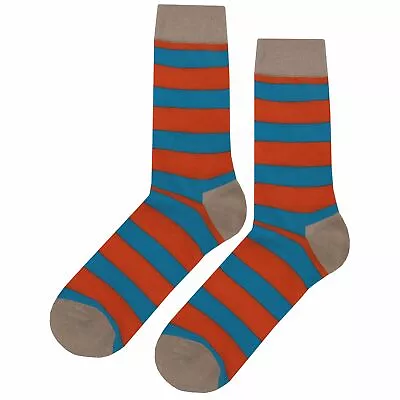 NWT Orange Blue Stripe Dress Socks Novelty Men 8-12 Multicolor Crazy Fun Sockfly • $8.99