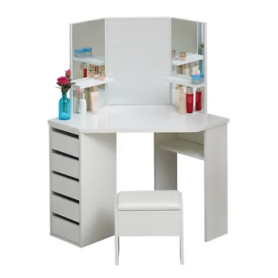 £149.99 • Buy Wood Corner Dressing Table Makeup Desk Bedroom Furniture Gift White 5 Drawer