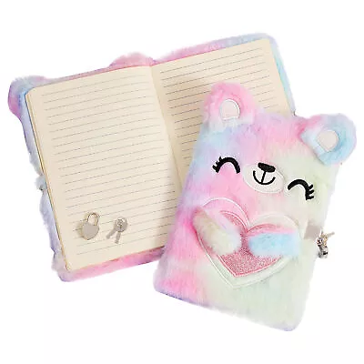 Cute Gifts Diary Girls Secret Cat Kids Plush Notebook Furry With Lock Keys • $25.49