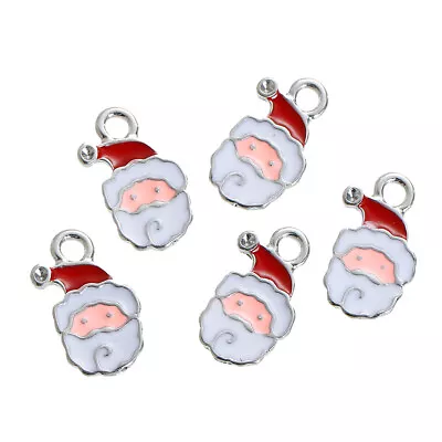 10 Father Christmas Santa Head Charms - Silver Tone + Enamel - 17mm J81773P • £5.39