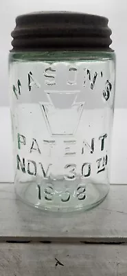 Light GREEN Keystone Masons Patent Straight Side Mason Fruit Jar Nice!! • $60