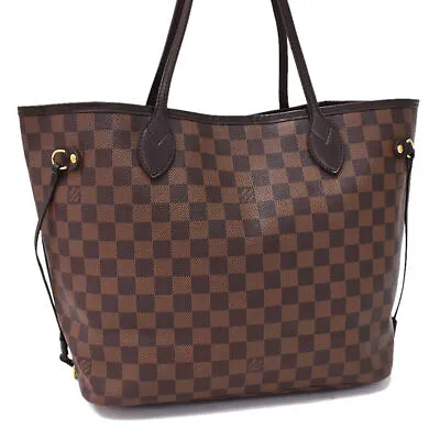 Auth LOUIS VUITTON Damier Ebene Neverfull MM N51105 Tote Bag Brown Canvas S4f6 • $1023.99