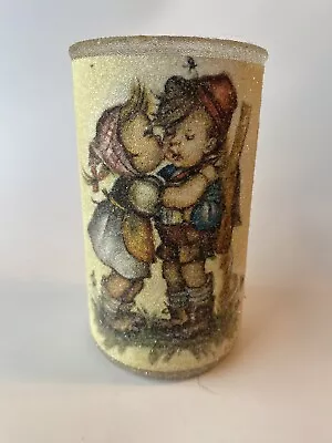 VTG Sugar Frosted 5  Glass Candle Pillar Hummel Girl And Boy First Kiss Evans • $25.62