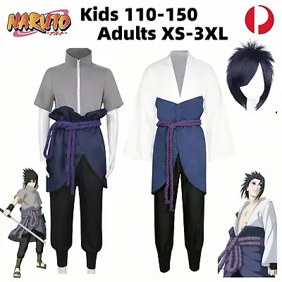 NARUTO Ninja Uchiha Sasuke Cosplay Costume Wig Kimono Kids Adults Halloween AU • $59.03